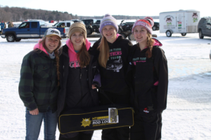 Briley Hansen, Camryn Christopherson, Makaylin Christenson, and Sam Bowers made up one of Prairie Farm’s several teams competing on Bone Lake. (Photo courtesy by Briley Hansen)