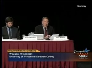 Rob Mentzer and Glen Moberg participate in the 2010 Senate debate in Wausau, Wisconsin. The debate aired on C-SPAN. 