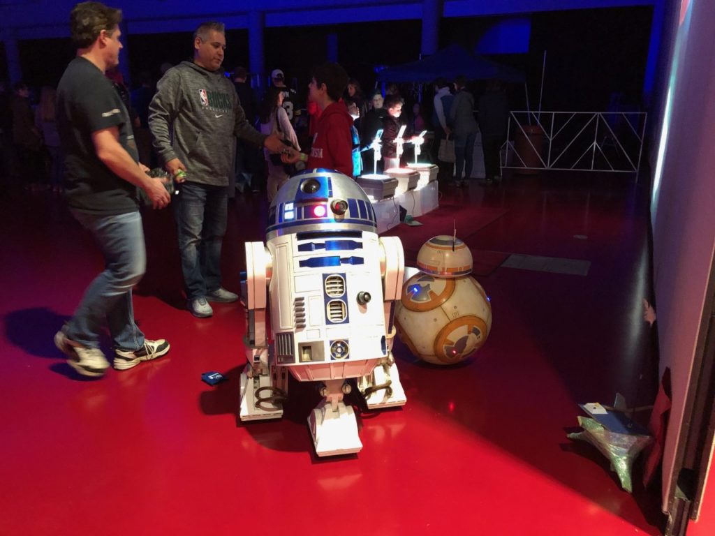 R2-D2 and BB-8 droids built in Wisconsin meet up at the Madison Mini Maker Faire in November 2019. (Maureen McCollum/WPR)